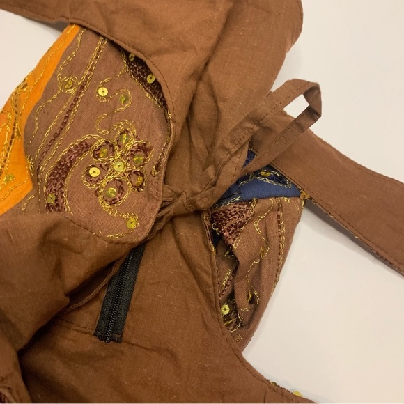 Indian Traditional Gold Stitched Sequined Hobo Shoulder Bag - Picture 5 of 12